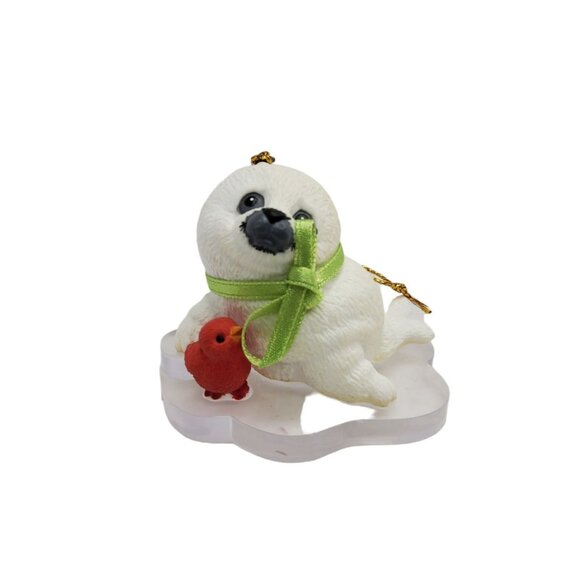 Vintage Morehead Endangered Young'uns Baby Seal with Red Cardinal Christmas Orna - Picture 3 of 5